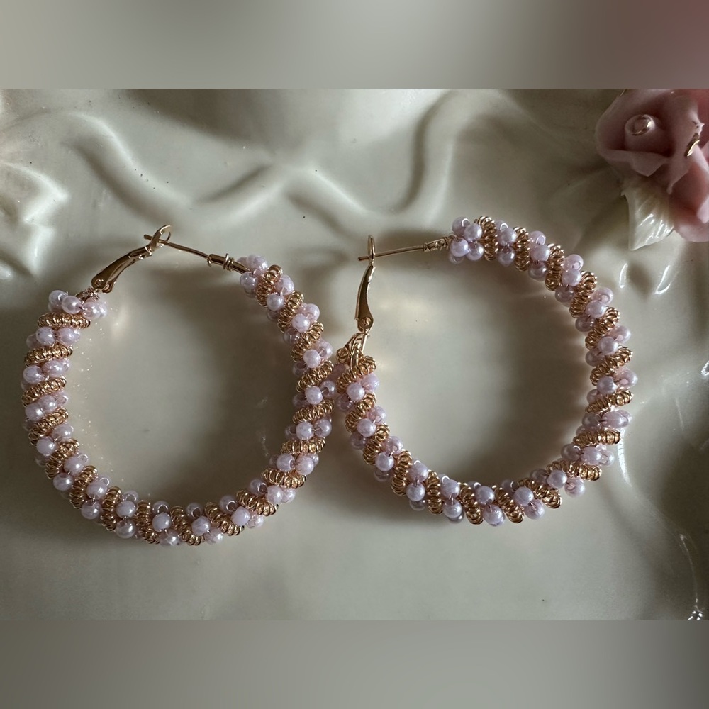 Elegant Gold Beaded Hoop Earrings
